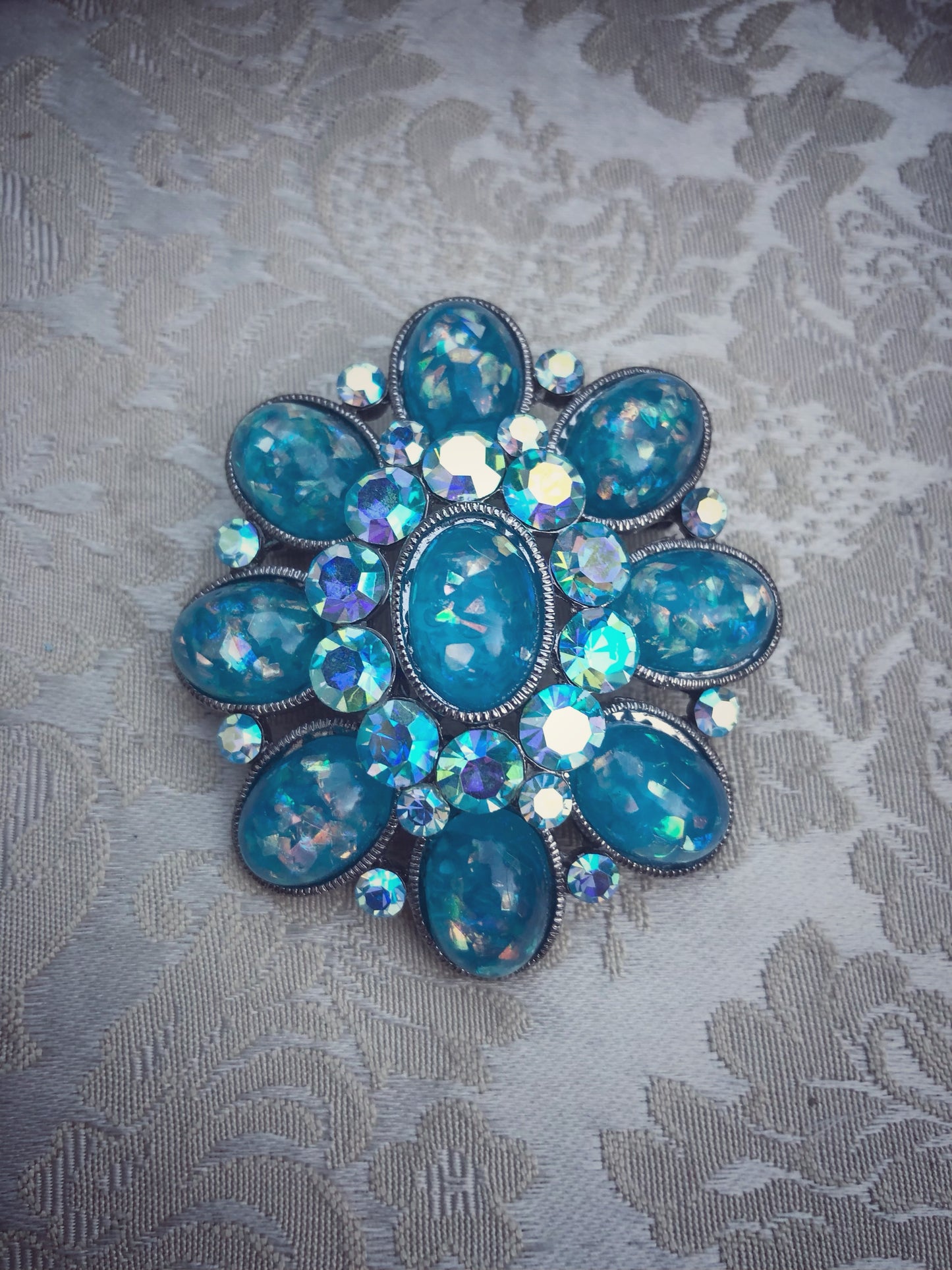 Crystal & Resin Brooch blue